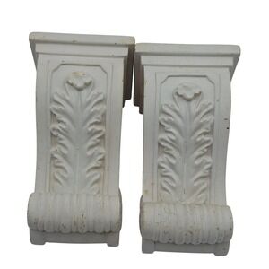 White Pair Ornate Acanthus Leaf and Scroll Decorative Curtain Rod Holder Corbels